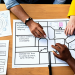 **

A diverse group of people collaboratively brainstorming in a bright, open space. They are using tools like mind maps and storyboards. The atmosphere is positive and encouraging, emphasizing the importance of open communication and empathy. Focus on the collaborative and creative energy.

**