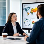 A diverse team of professionals, including UX researchers and data analysts, in a spacious, sunlit modern office. They are gathered around a large interactive digital screen displaying complex data visualizations, including heatmaps and user journey analytics. One analyst points to a graph showing user behavior metrics, while another observes with focused attention. The atmosphere is collaborative and analytical, emphasizing data-driven insights. They are all fully clothed in modest professional attire, with perfect anatomy, correct proportions, and well-formed hands. The scene is safe for work, appropriate content, and family-friendly, emphasizing professional work and high-quality, natural photography.