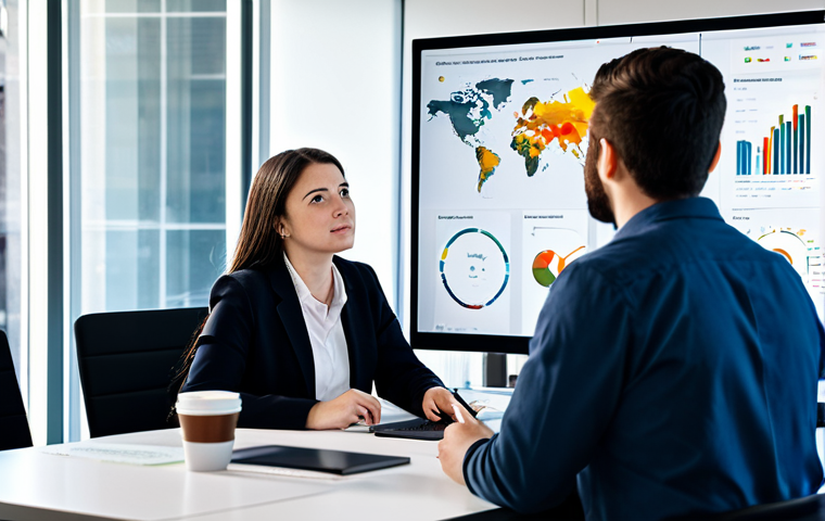 A diverse team of professionals, including UX researchers and data analysts, in a spacious, sunlit modern office. They are gathered around a large interactive digital screen displaying complex data visualizations, including heatmaps and user journey analytics. One analyst points to a graph showing user behavior metrics, while another observes with focused attention. The atmosphere is collaborative and analytical, emphasizing data-driven insights. They are all fully clothed in modest professional attire, with perfect anatomy, correct proportions, and well-formed hands. The scene is safe for work, appropriate content, and family-friendly, emphasizing professional work and high-quality, natural photography.